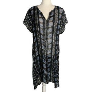 Lucky Brand Sheer High Low Dress M Black Floral Short Sleeve V Neck Crochet Lace